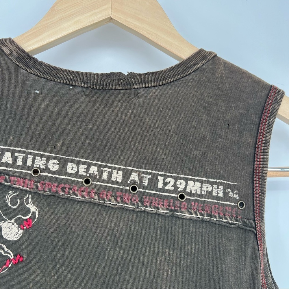 Vince. Grunge biker El Diablo Del Fuego Tank Top Shirt Sleeveless Distressed Vtg - Picture 7 of 12
